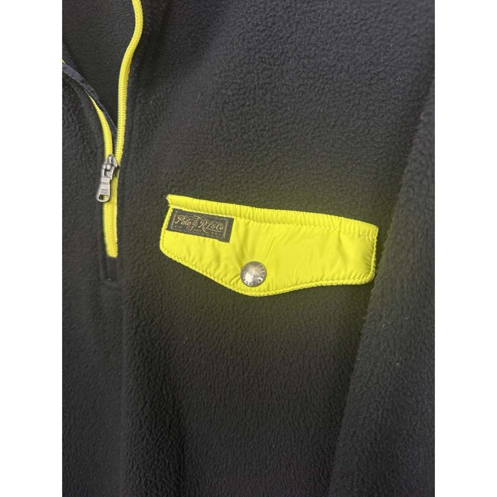 Polo Ralph Lauren Black Fleece Pullover Half Zip Yellow Trim Men's L Streetwear - Picture 3 of 10